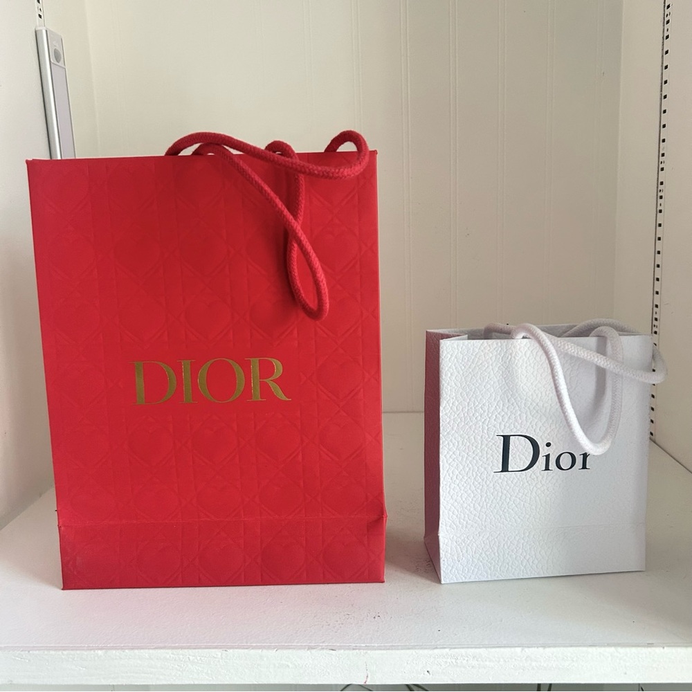 2 Dior Shopper Bags Red Heart Valentine Limited White Small Pebbled Japan New